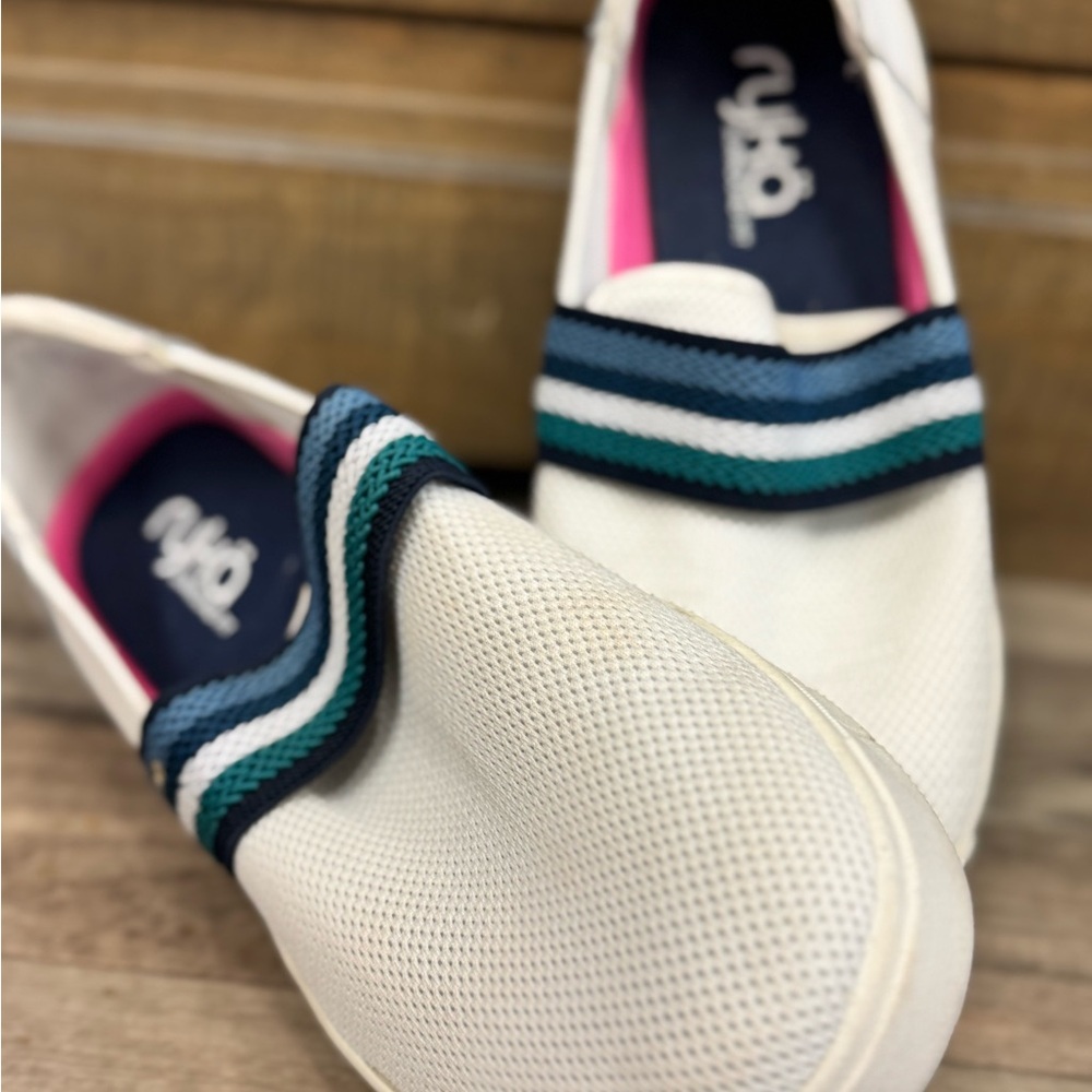 RYKA HAZE Surround Fit Slip-On Sneaker White Mesh/leather Striped Strap Sz 8.5 M - Picture 2 of 7